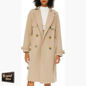 Fitted Trench Coat with Belt, Double Breasted Design, Waterproof Polyester